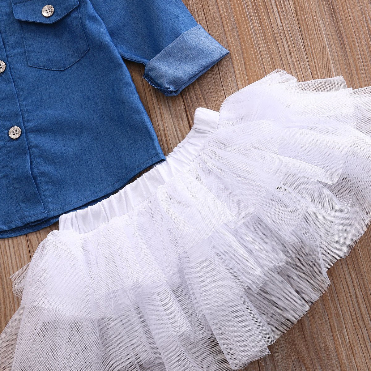 0 - 5T Babies Girl Summer Clothing Set Baby Girls Denim Shirt Top +Tutu Skirts+Headband 3pcs Outfits Sets - Shello's Creative Boutique