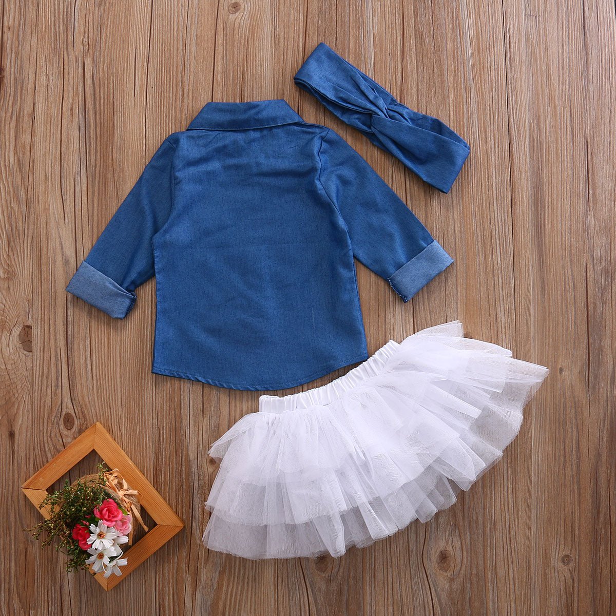 0 - 5T Babies Girl Summer Clothing Set Baby Girls Denim Shirt Top +Tutu Skirts+Headband 3pcs Outfits Sets - Shello's Creative Boutique