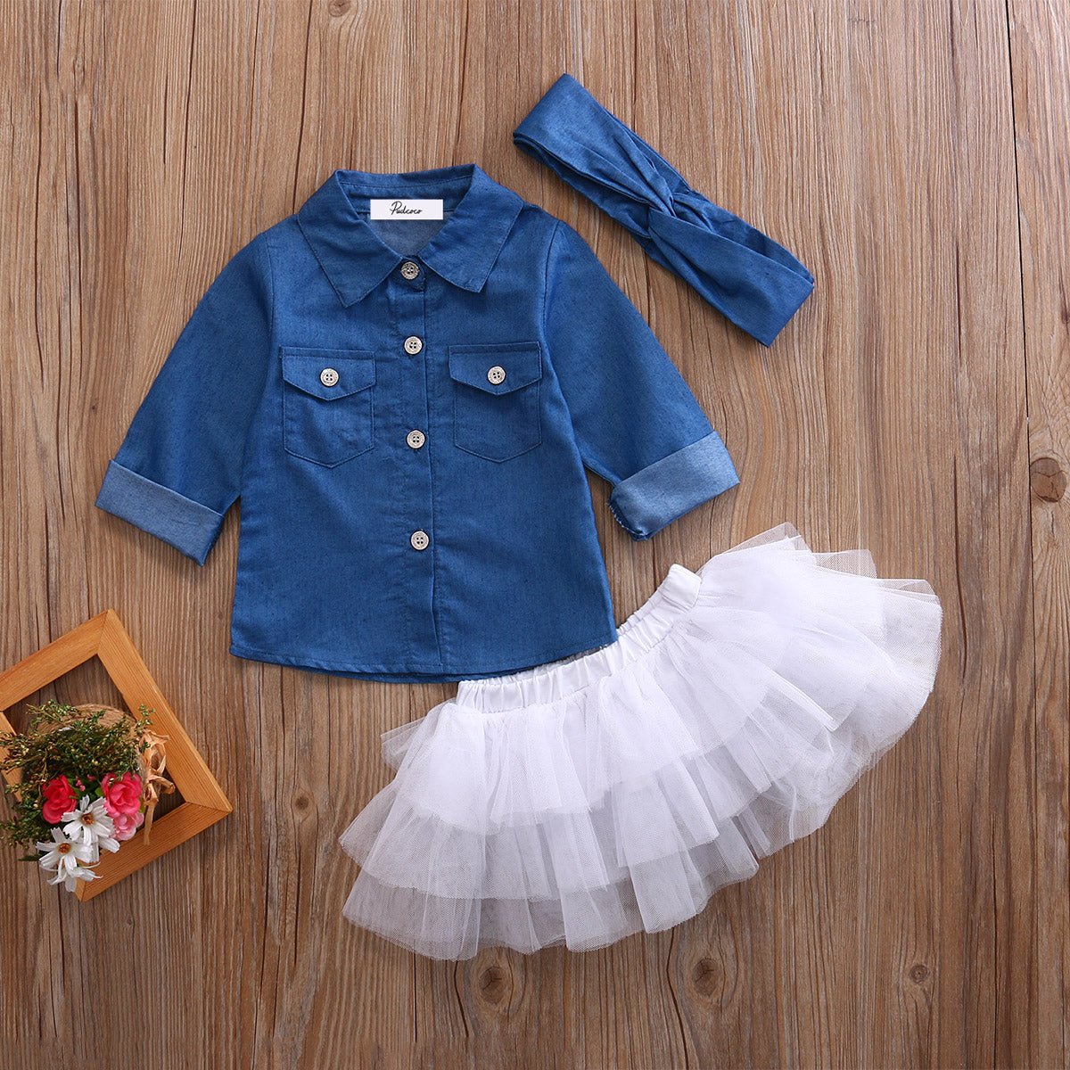 0 - 5T Babies Girl Summer Clothing Set Baby Girls Denim Shirt Top +Tutu Skirts+Headband 3pcs Outfits Sets - Shello's Creative Boutique