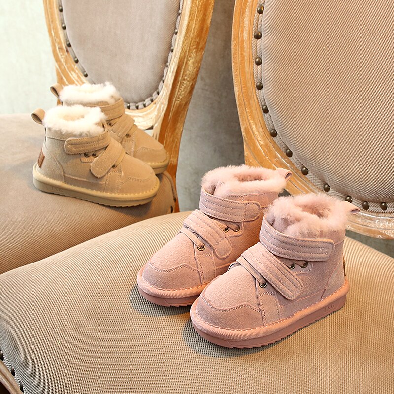 Winter Girls'Snow Boots 2020 New Warm Skid-proof Boys' Cotton Shoes 1-15 Years Old Children's School genuine leather suede Boots eprolo