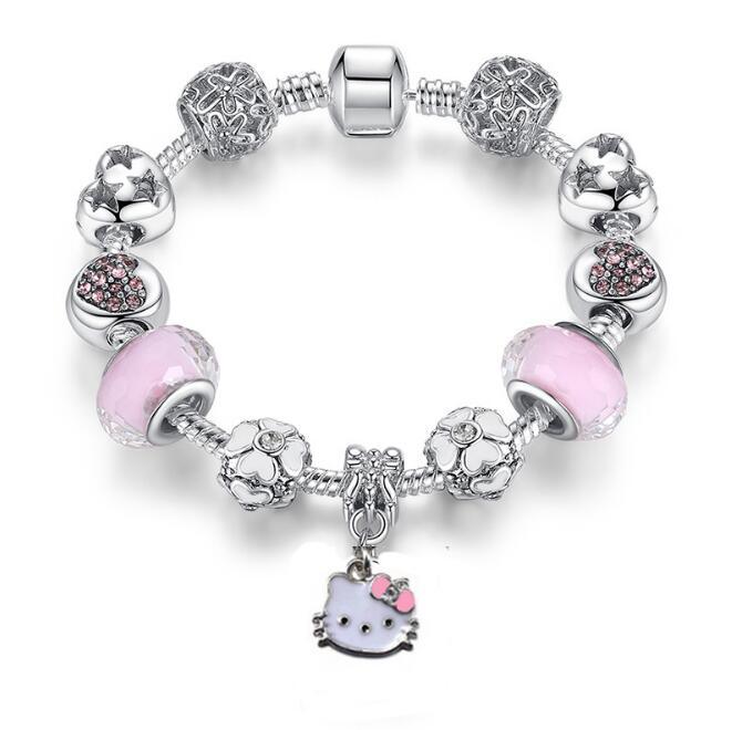 925 Silver Kitty Cat Charm Bracelet Fit Original Bracelet Bangle Murano Glass Beads Bracelet for Women Girls Kids DIY Jewelry - Shello's Creative Boutique