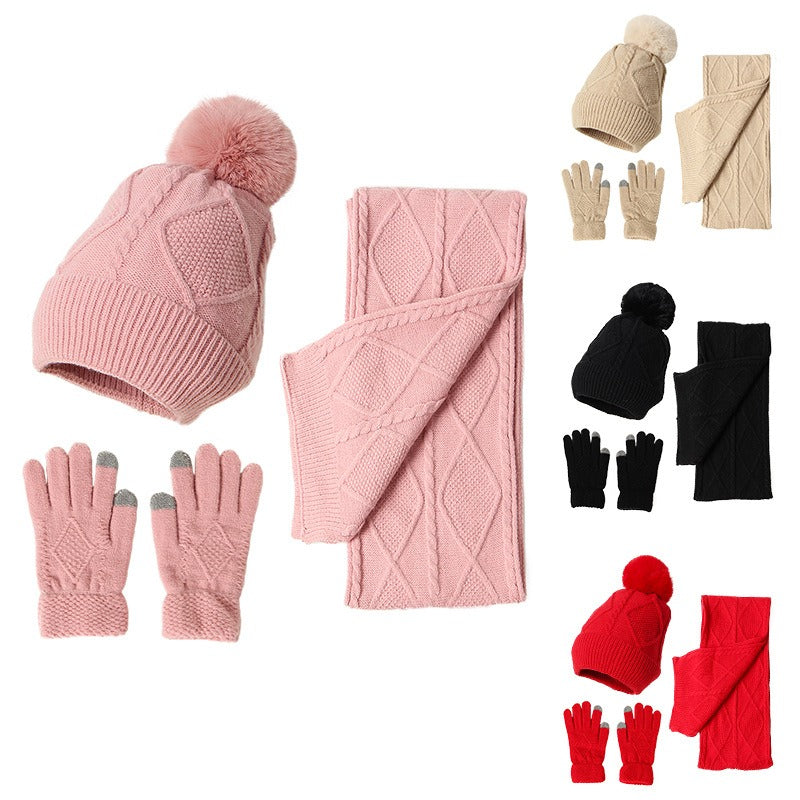 Adult Hat, Scarf, Glove, Three Piece Set, Autumn and Winter New Warm and Thickened Woolen Hat eprolo