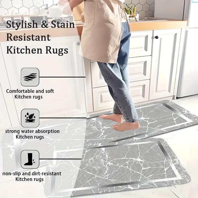 2/3 Piece Marble Design Kitchen Mat Set - Non-Slip Machine Washable Flannel Rugs with Rubber Backing - Shello's Creative Boutique