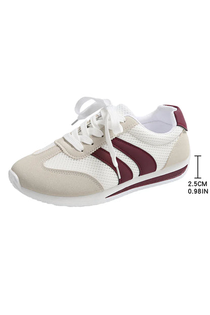 White Patchwork Breathable Lace-Up Sneakers – Style Meets Comfort in Every Step - Shello's Creative Boutique