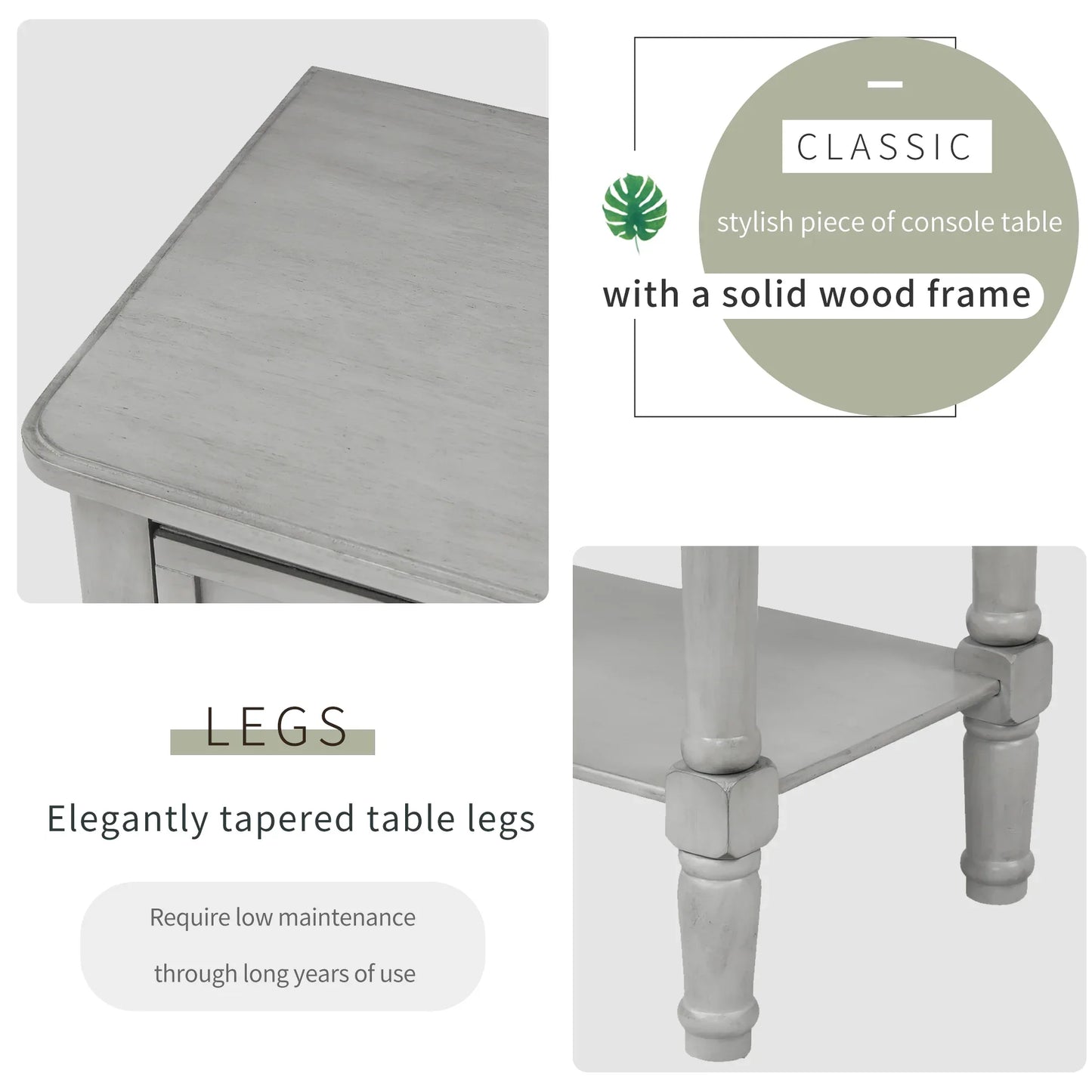 TREXM Narrow Console Desk, Thin Sofa Table with Three Storage Drawers and Living Room Bottom Shelves (Grey Washed) - Shello's Creative Boutique