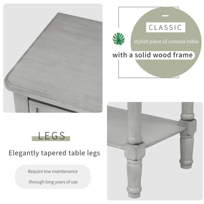 TREXM Narrow Console Desk, Thin Sofa Table with Three Storage Drawers and Living Room Bottom Shelves (Grey Washed) - Shello's Creative Boutique