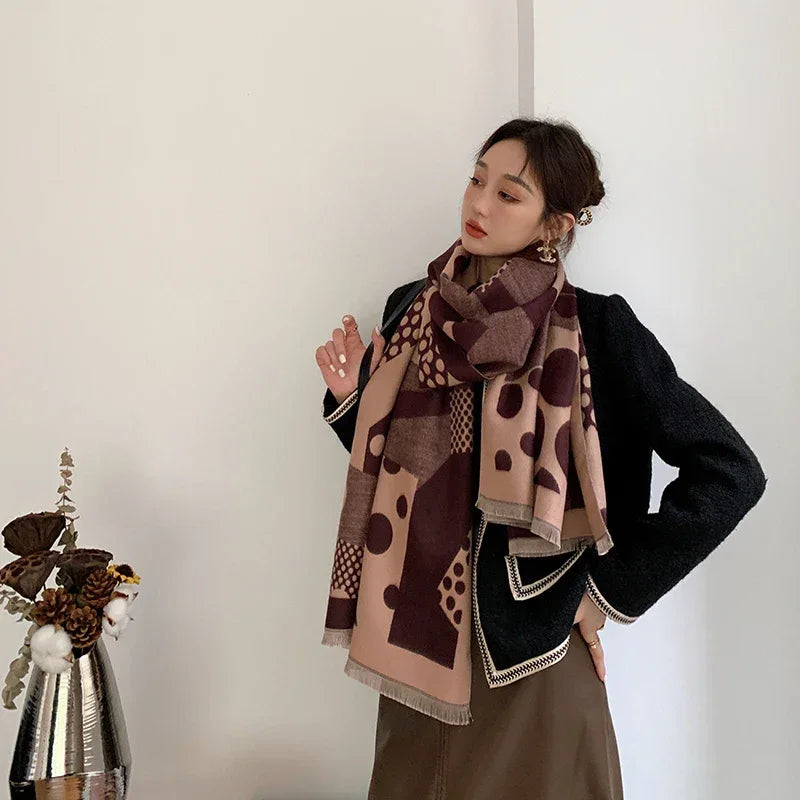 Luxury brand Winter Scarf Women Soft Cashmere Warm Pashmina Casual Dot Print Scarves Wrap Thick Long - Shello's Creative Boutique