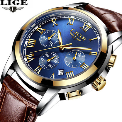 Lige Casual Fashion Trend Business Waterproof Belt Watch Men's Multi-Function Luminous Watch eprolo