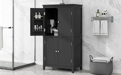 Bathroom floor storage cabinet, bathroom storage cabinet, 4-door independent cabinet, adjustable shelf, adaptive shelf, black eprolo