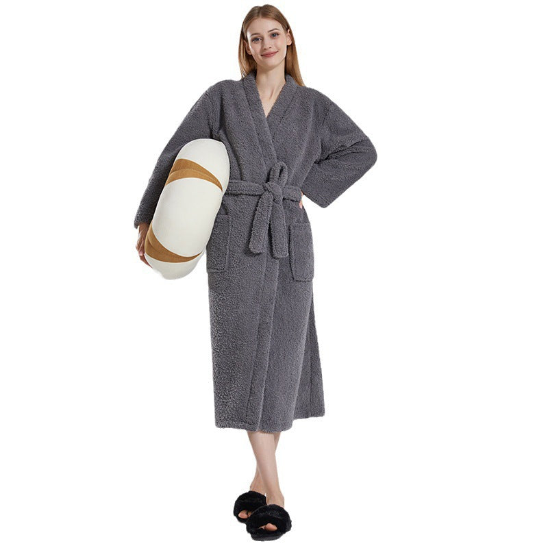 Autumn and winter long sleeved coral fleece couple bathrobe with added fat and plus size yukata long sleepwear eprolo