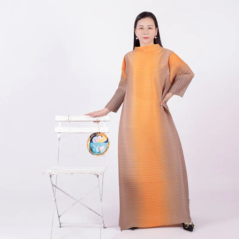 Spring Multicolor Printing Round Neck Long Sleeve Loose Plus Size Luxury Evening Dresses eprolo