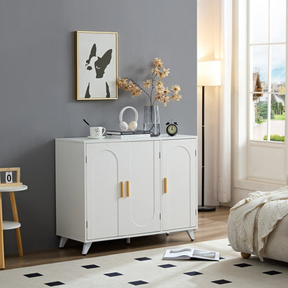 Sideboard Buffet Cabinet – Ivory White Elegance with 3 Doors & Removable Shelves - Shello's Creative Boutique