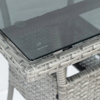 3 Piece Patio Wicker Conversation Set Grey Wicker + white Cushion - Shello's Creative Boutique