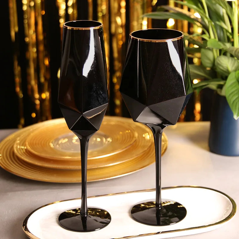 Pure Black Crystal Golden Edge Red Wine Glass Goblet Light Luxury Simple Model Room Special Champagne Glasses Kitchen Utensils eprolo