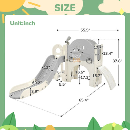 Kids Slide Playset Structure 7 in 1, Freestanding Spaceship Set with Slide, Arch Tunnel Grey+White + HDPE - Shello's Creative Boutique