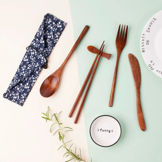Japanese Style Long Handled Spoons, Forks, Chopsticks, Three Piece Set Of Wooden Portable Tableware, Chopsticks, Spoons, Set - Shello's Creative Boutique