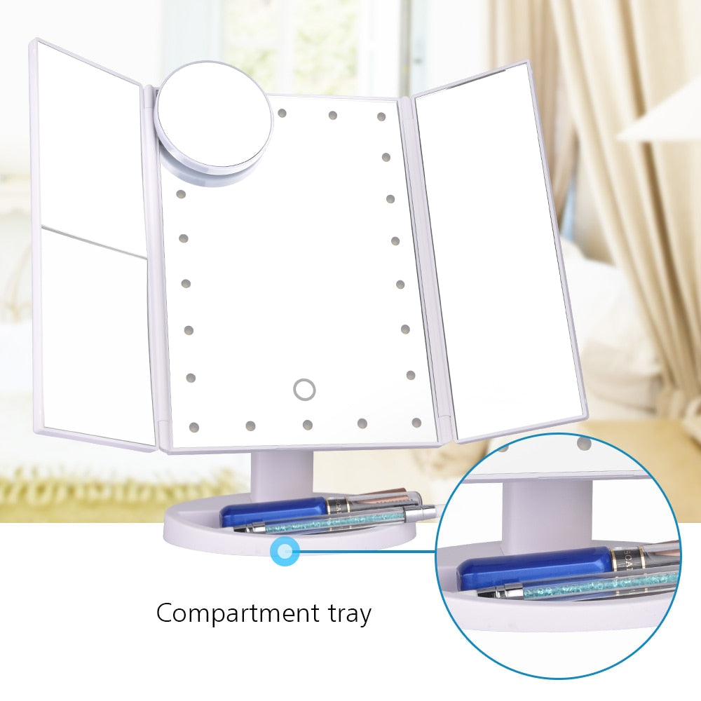 LED Touch Screen 22 Light Makeup Mirror Table Desktop Makeup 1X/2X/3X/10X Magnifying Mirrors Vanity 3 Folding Adjustable Mirror eprolo