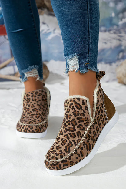 Brown Leopard Print Fleece Lined Winter Snow Boots - Shello's Creative Boutique