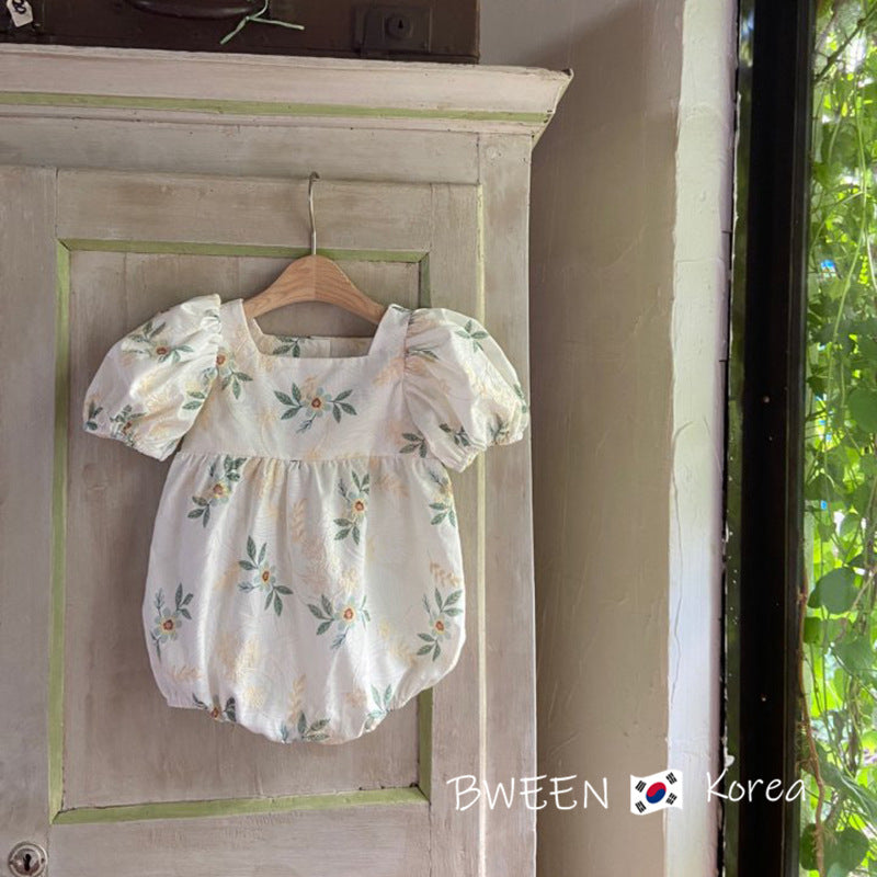 Clothing Baby Girl's One-Piece Summer Clothing Foreign Style Baby Romper Flower Puff Sleeves Toddler's Fart Romper Shello Creative Boutique
