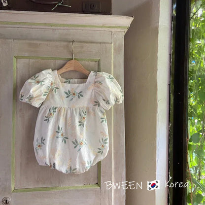Clothing Baby Girl's One-Piece Summer Clothing Foreign Style Baby Romper Flower Puff Sleeves Toddler's Fart Romper - Shello's Creative Boutique