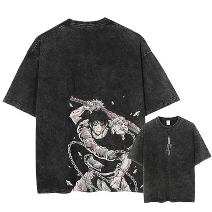 Anime Printed Streetwear Vintage Washed T-shirt Men Harajuku - Shello's Creative Boutique
