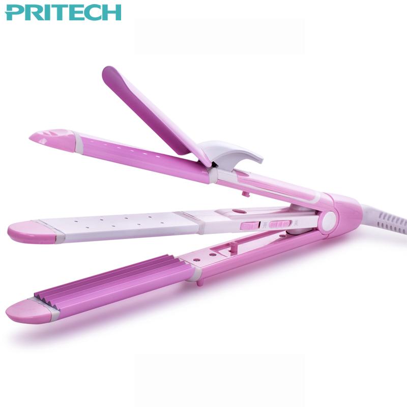Pritech New Electric 3 In 1 Hair Straightener Curling Irons For Wet&Dry Professional Hair Curler Styling eprolo