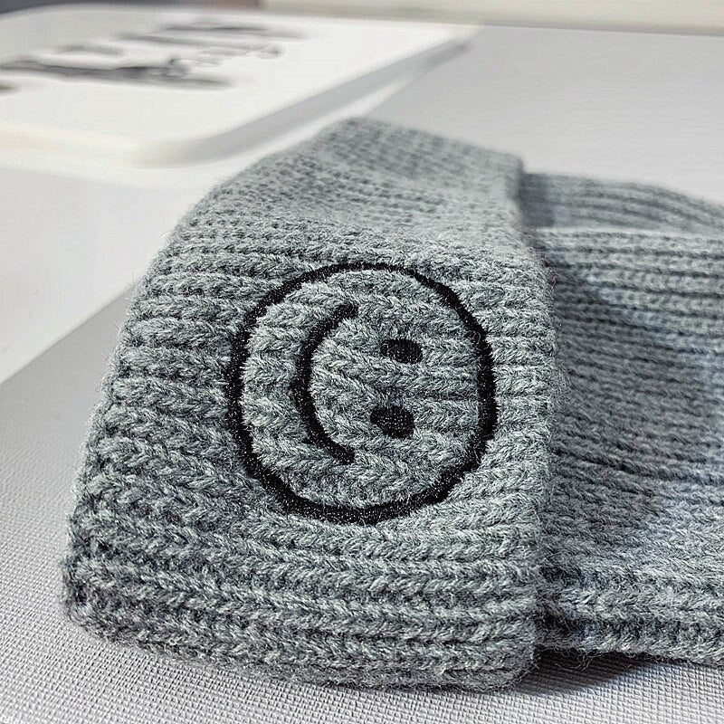 Baby Hat Solid Color Boy Girl Cartoon Smile Embroidery Winter Kids Knitted Hats Children  Warm Beanies Child Caps For Babies eprolo