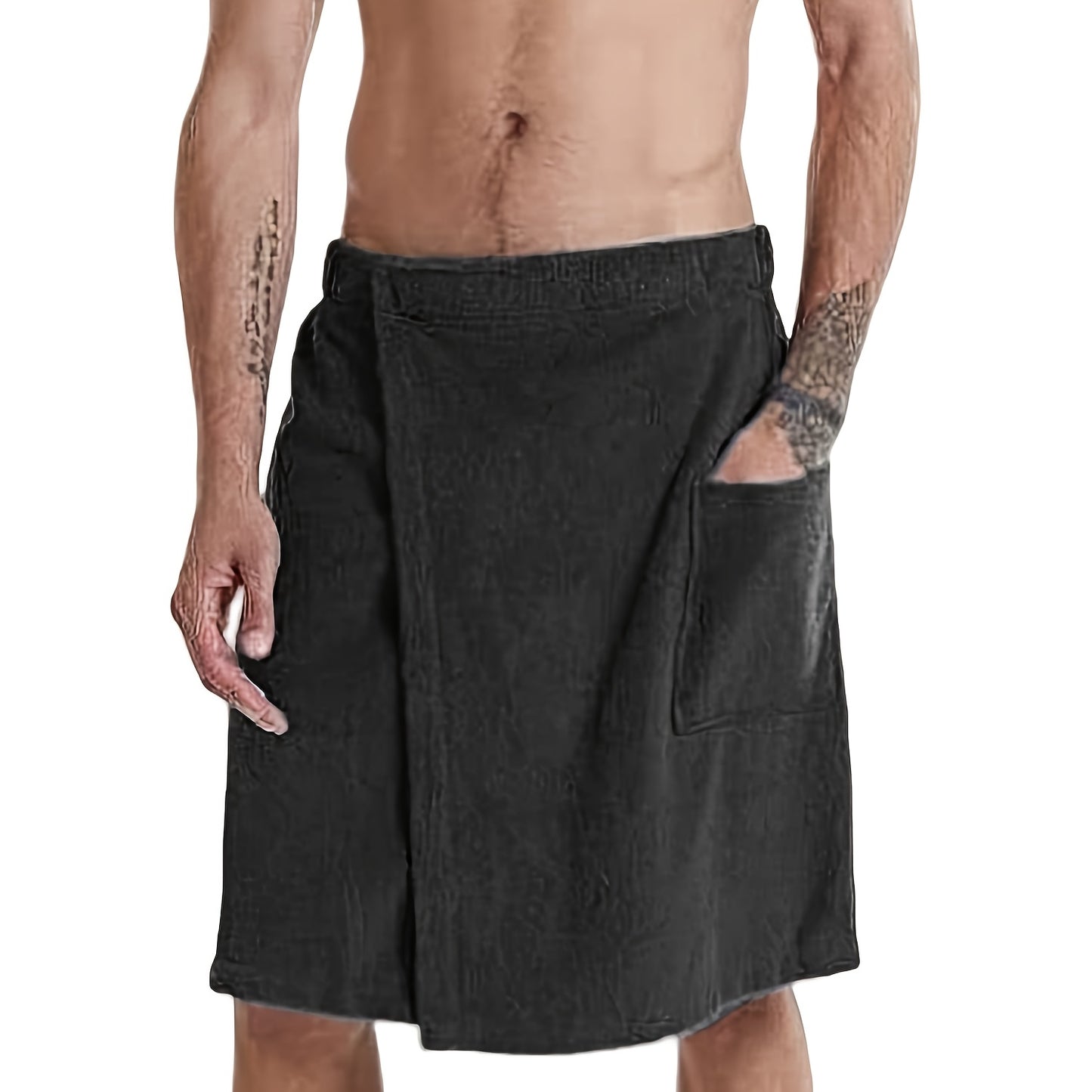 Men's Adjustable Bath Towel with Pockets - Microfiber - Shello's Creative Boutique