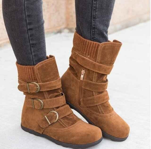 Women's Winter Calf Boots - Warm Zipper Flat Boots - Shello's Creative Boutique
