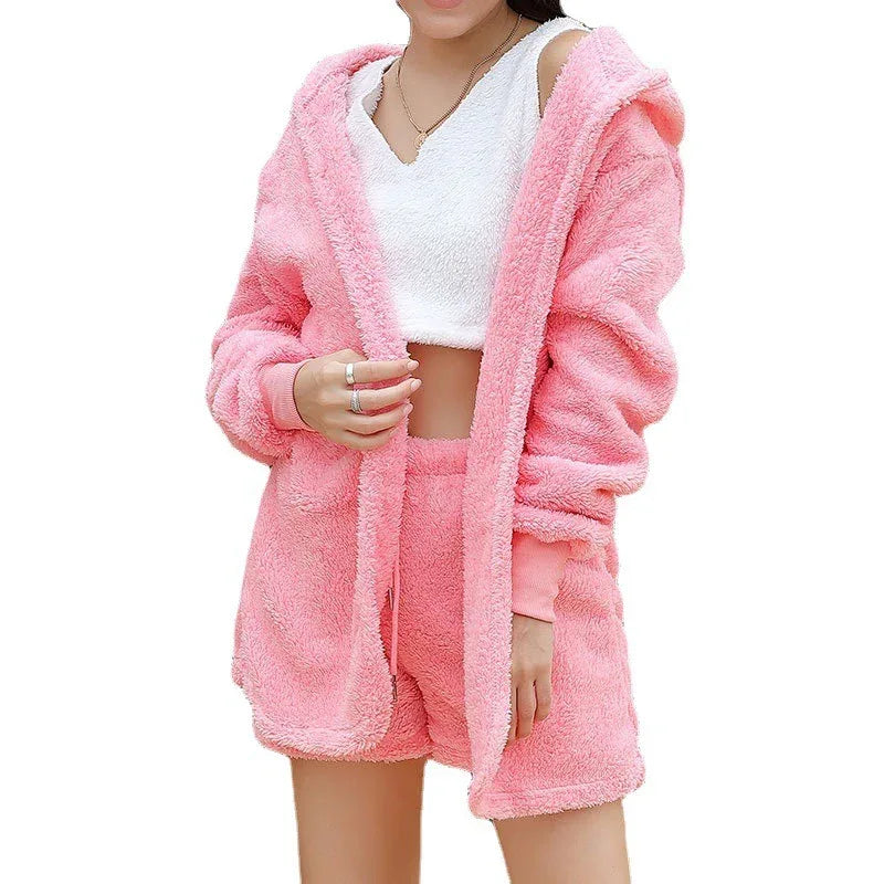 Women's Plush Winter Pajama Set - 3-Piece Lounge Wear with Crop Vest - Shello's Creative Boutique