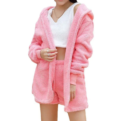 Women's Plush Winter Pajama Set - 3-Piece Lounge Wear with Crop Vest - Shello's Creative Boutique