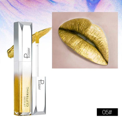 Pudaier Metallic Glitter Shine Full Colour Lipstick Makeup Long-lasting Liquid Tint Lip Gloss - Shello's Creative Boutique