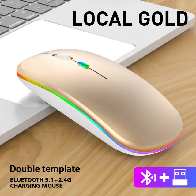 Wireless Mouse For Laptop PC Bluetooth RGB Rechargeable Computer Silent  LED  Ergonomic Gaming 