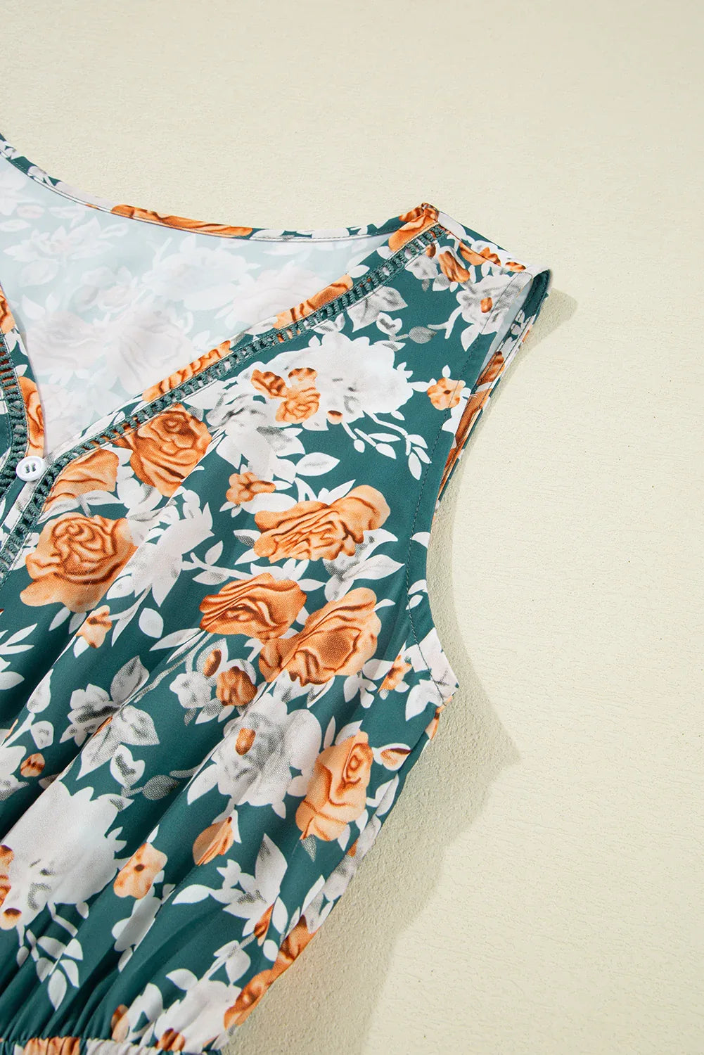 Sky Blue Floral Print Trimmed V Neck Sleeveless Vacation Dress - Shello's Creative Boutique