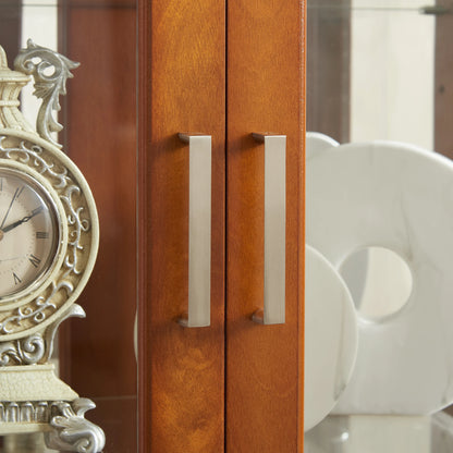 Curio Diapali cabinet with adjustable shelves mirror tempered glass door walnut wood - Shello's Creative Boutique