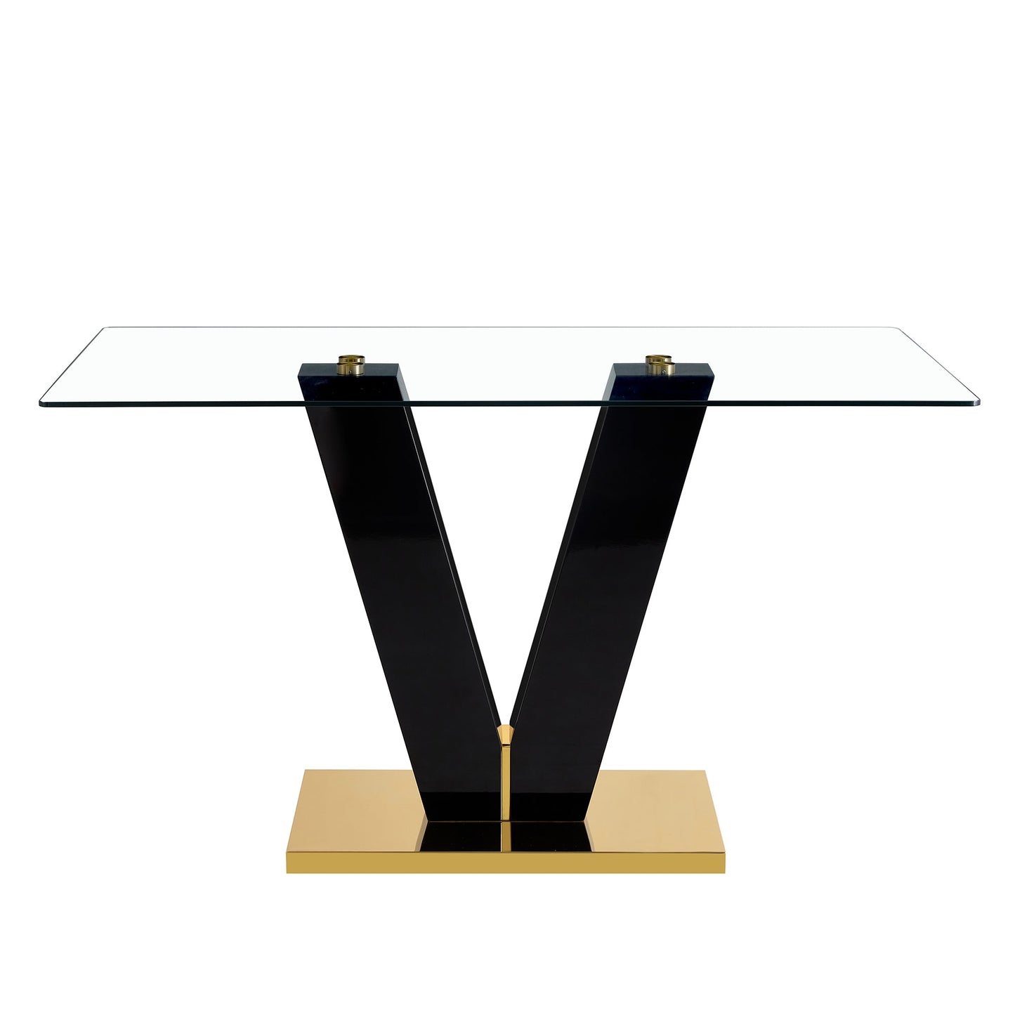 Large Modern Minimalist Rectangular Glass Dining Table for 6-8 with 0.4" Tempered Glass Tabletop and MDF slab V-Shaped Bracket eprolo