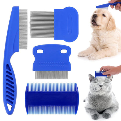 4-Piece Stainless Steel Flea Comb Set - Professional Dense Tooth Pet Grooming