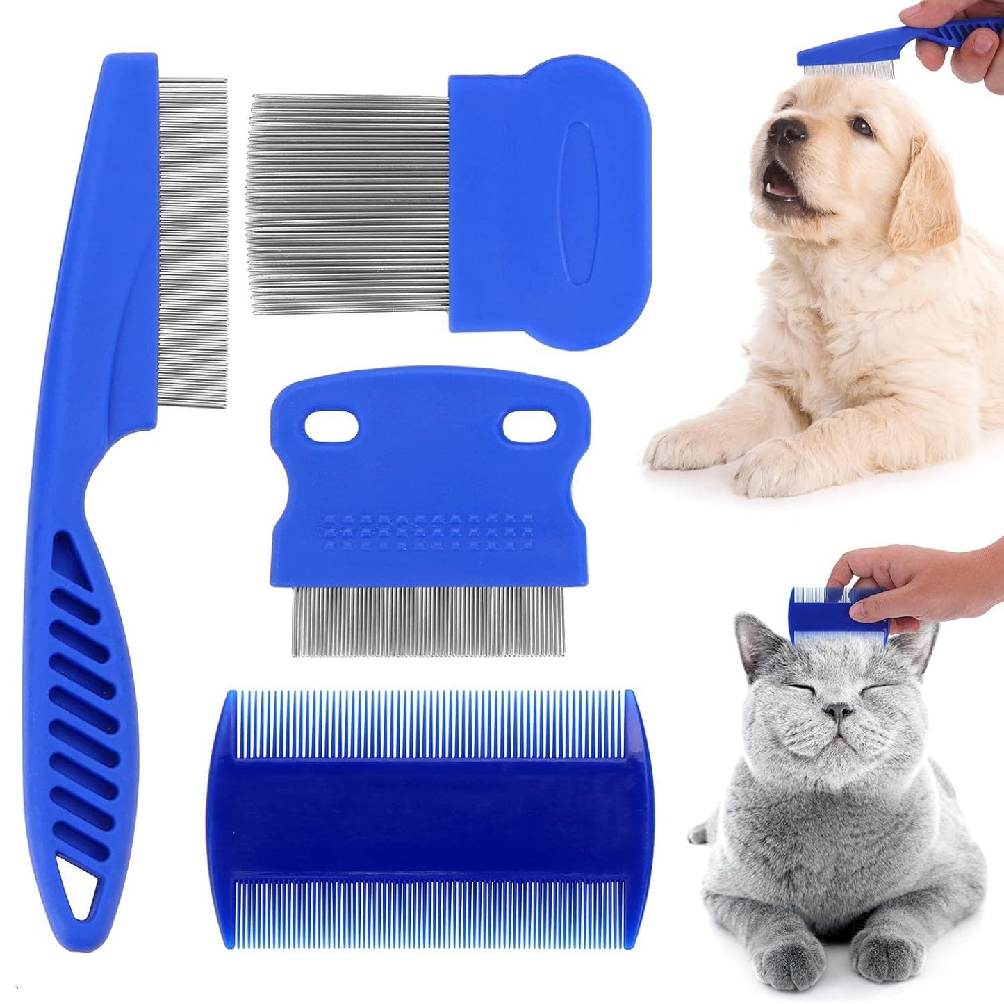 4-Piece Stainless Steel Flea Comb Set - Professional Dense Tooth Pet Grooming