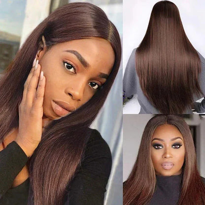Chocolate Brown Straight Human Hair Wig - 4x4 Lace Closure - Shello's Creative Boutique