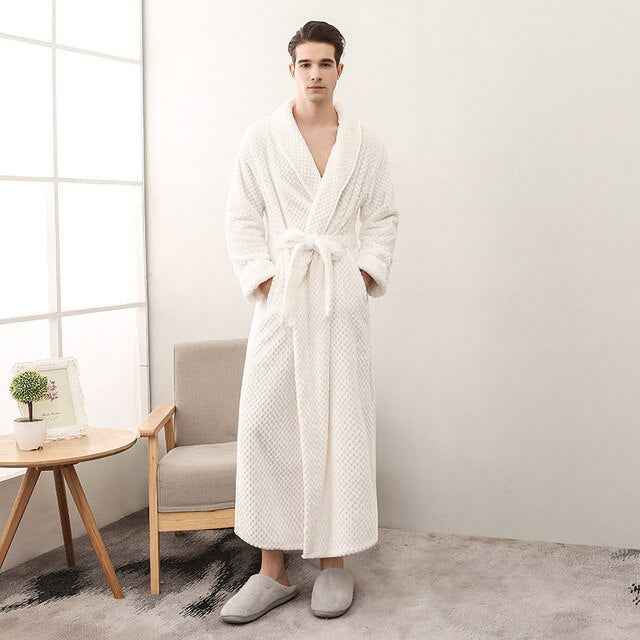 Luxury Flannel Bathrobe - Thick Warm Dressing Gown for Men & Women