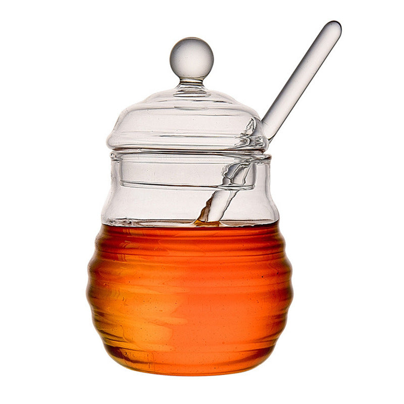 Home Transparent Glass Honey Jar With Lid, Glass Stirring Honey Bottle, Creative Glass Seasoning Jar, New Model eprolo