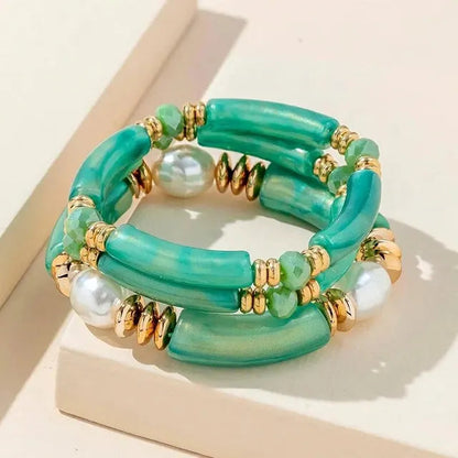 New Chinese style natural freshwater pearl acrylic bracelet set of three pieces eprolo