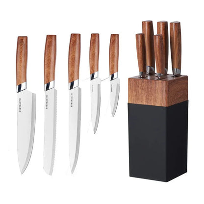 Premium Six-Piece Stainless Steel Kitchen Knife Set – Wooden Handle Edition - Shello's Creative Boutique