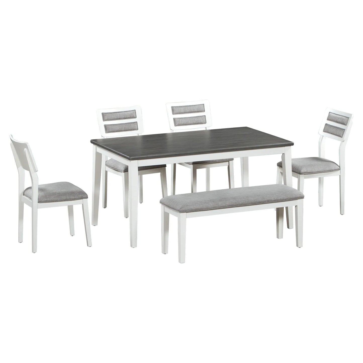TREXM Classic and Traditional Style 6 - Piece Dining Set, Includes Dining Table 4 Upholstered Chairs & Bench (White+Gray) - Shello's Creative Boutique