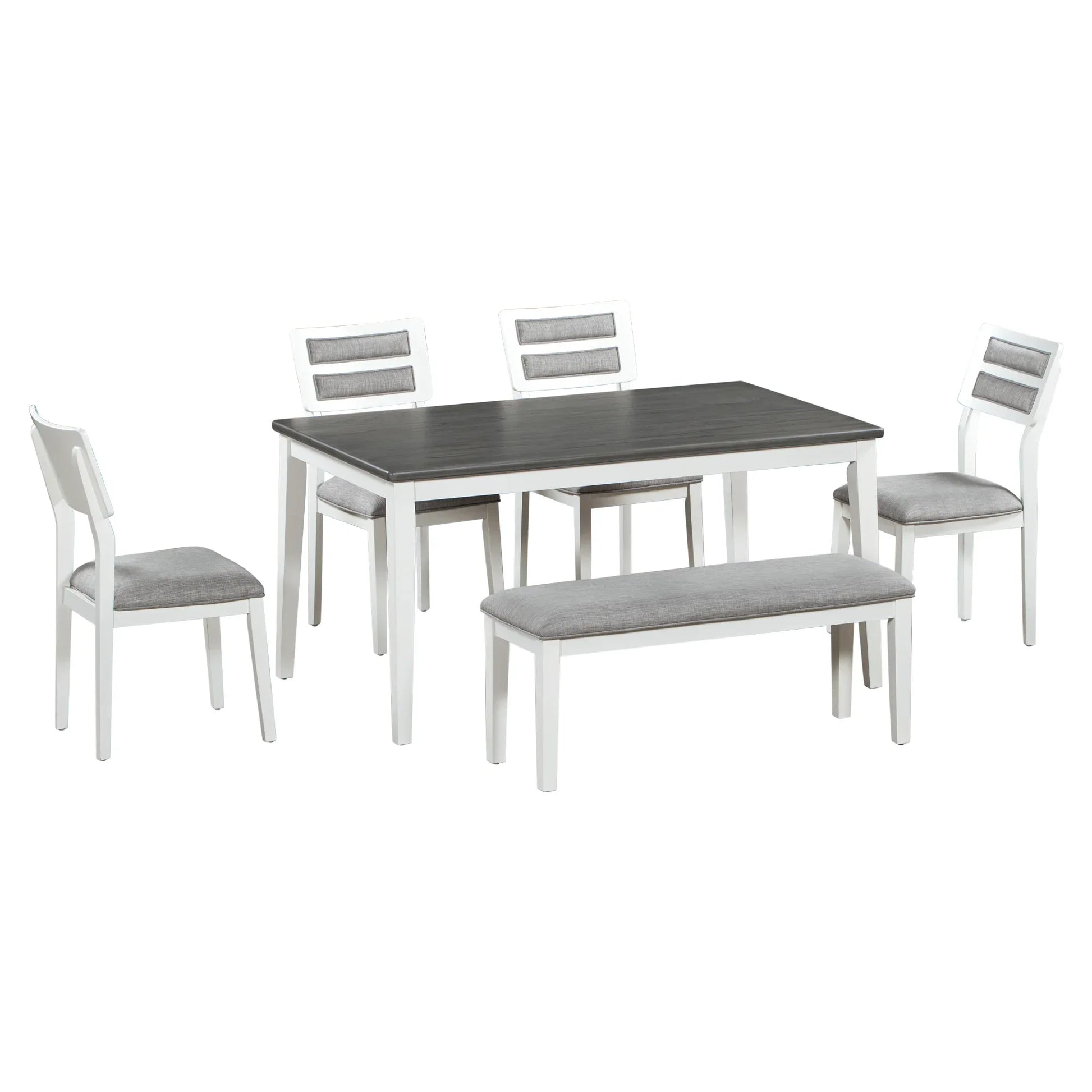 TREXM Classic and Traditional Style 6 - Piece Dining Set, Includes Dining Table 4 Upholstered Chairs & Bench (White+Gray) - Shello's Creative Boutique
