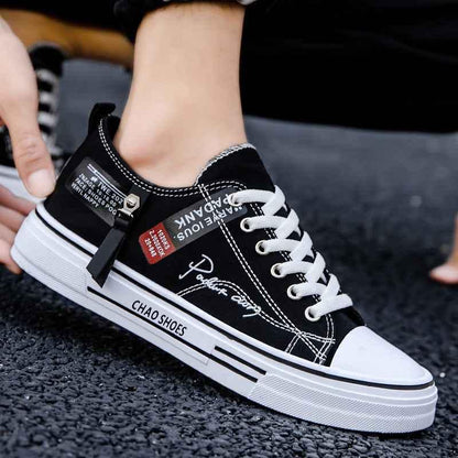 Breathable men's canvas shoes, Hong Kong style men's shoes, casual cloth shoes, trendy, lightweight, low top board shoes - Shello's Creative Boutique