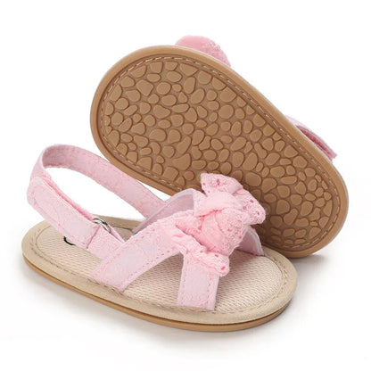 Baby Girl Bow Sandals - Summer Cotton Shoes with Rubber Sole for 0-12 Months | Toddler Footwear - Shello's Creative Boutique