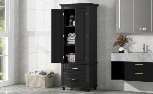 Tall Storage Cabinet with Two Drawers for Bathroom/Office, Black eprolo