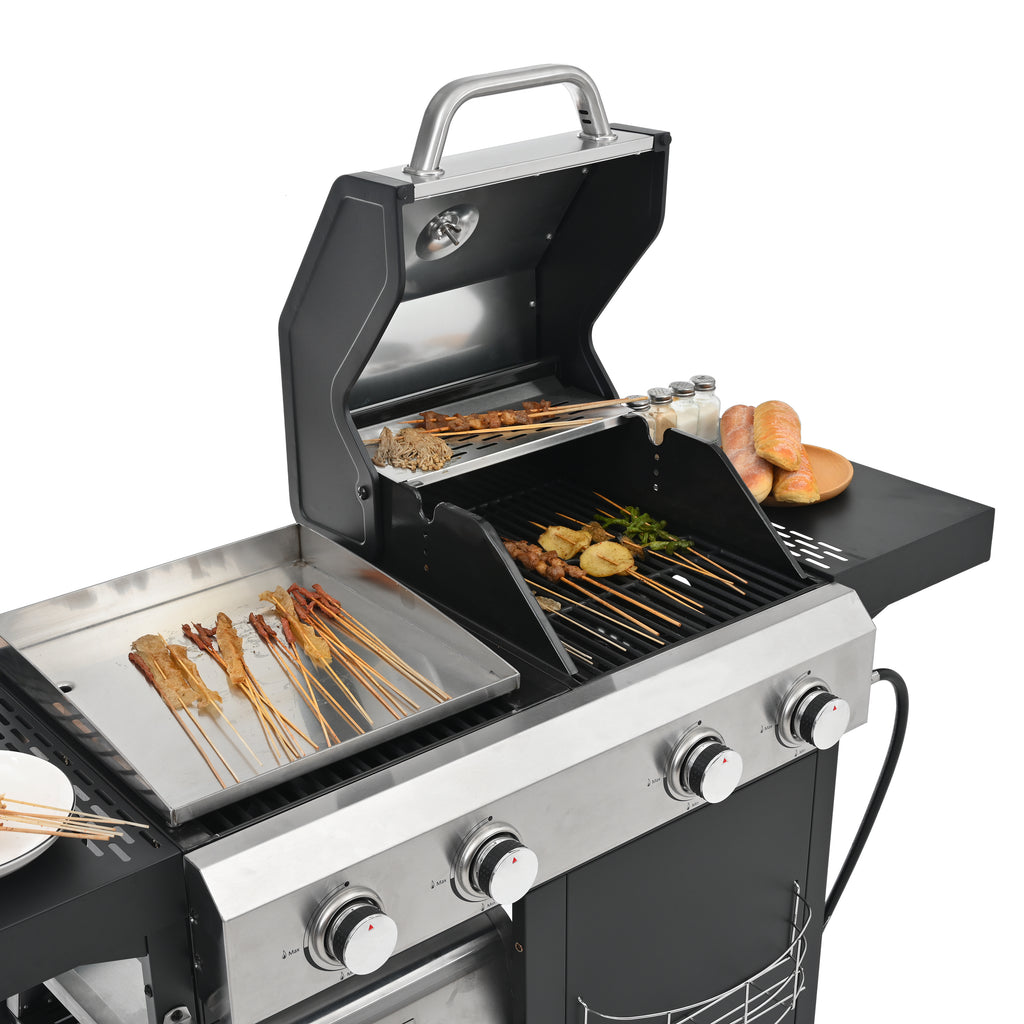 2+2 multifunctional gas barbecue grill and covered grill combination for outdoor cooking - barbecue, barbecue, pizza. eprolo