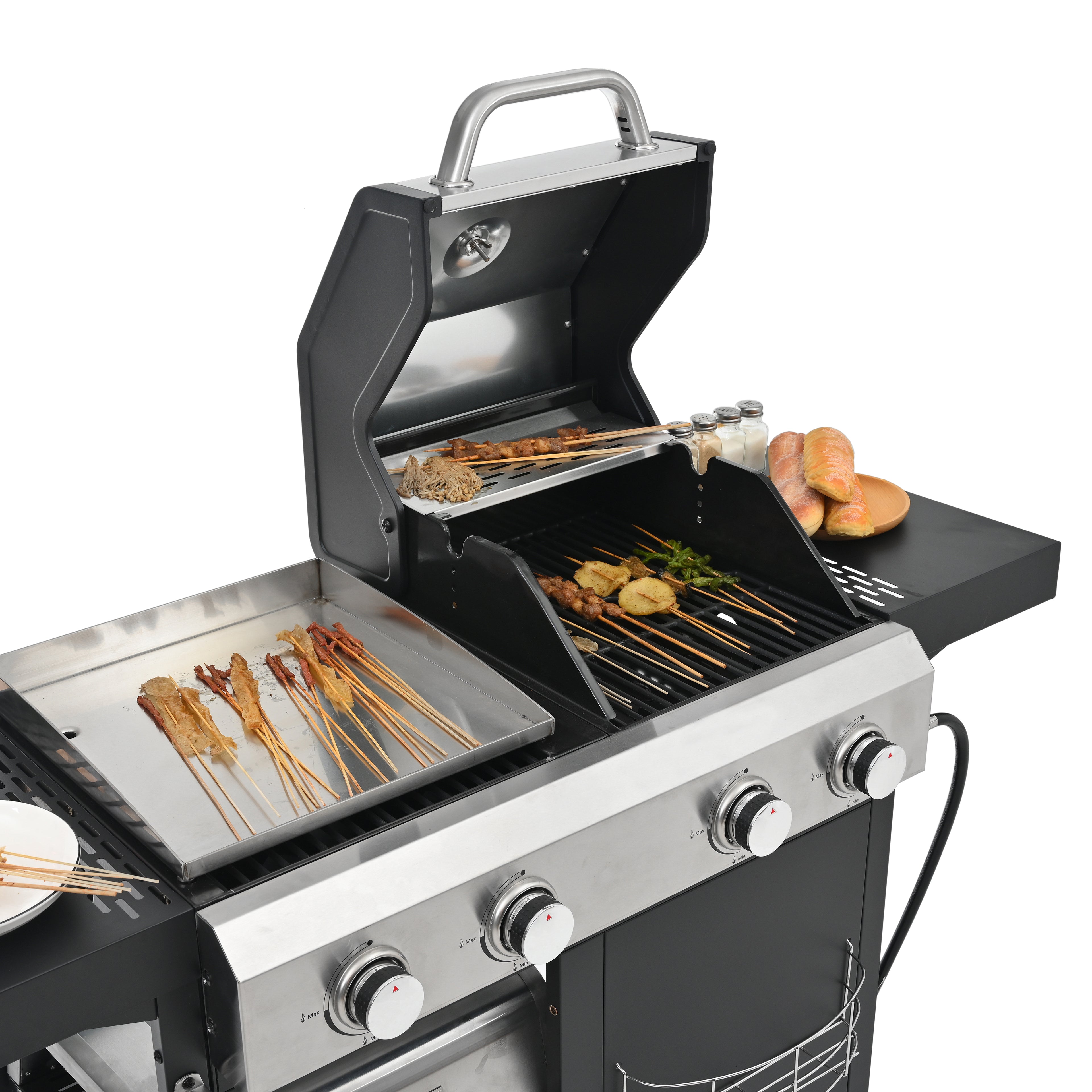 2+2 multifunctional gas barbecue grill and covered grill combination for outdoor cooking - barbecue, barbecue, pizza. eprolo